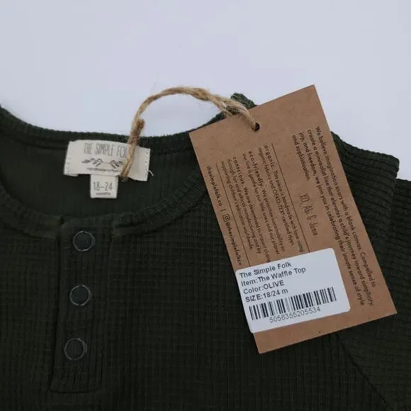 The Simple Folk The Waffle Top in Olive Size 18/24 Months - Picture 7 of 8